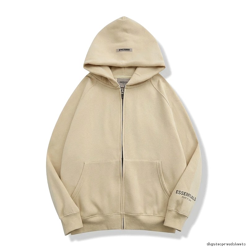 ESSENTIALS minimalist style beige hooded sweatshirt with drawstring