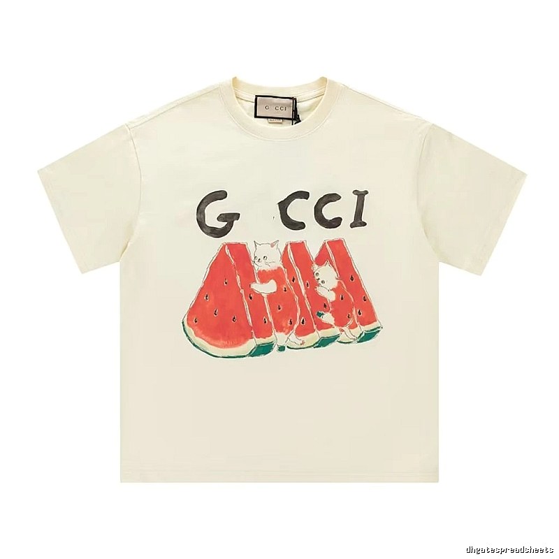 Gucci Cat and Watermelon Printed Off-white Casual T-Shirt