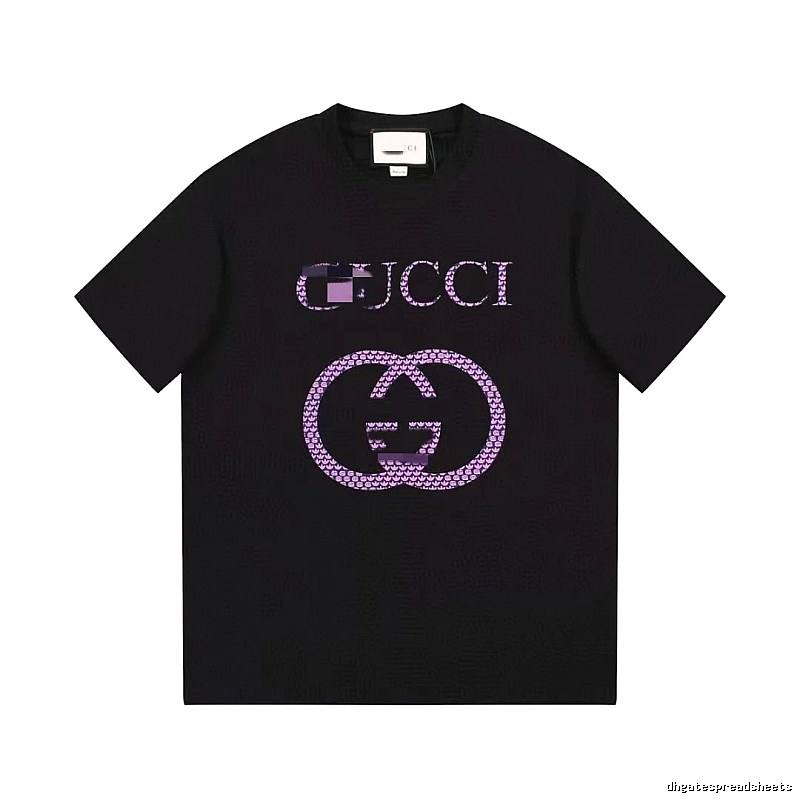 Gucci Double G Trendy Style Black and Purple Short Sleeve T-Shirt