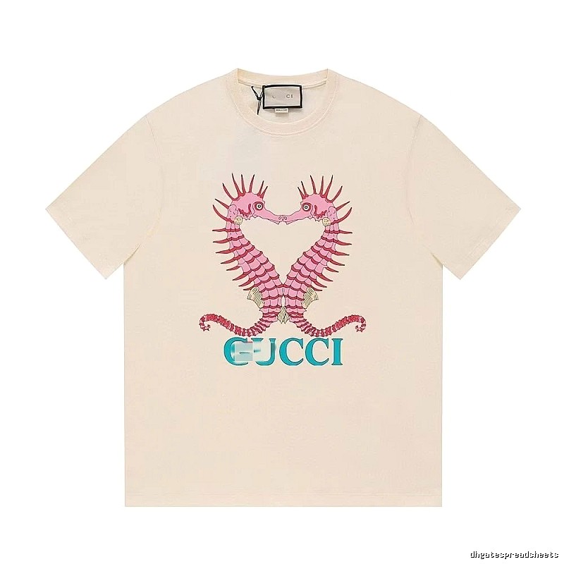 Gucci Seahorse Print Trendy Off-white Short Sleeve T-shirt
