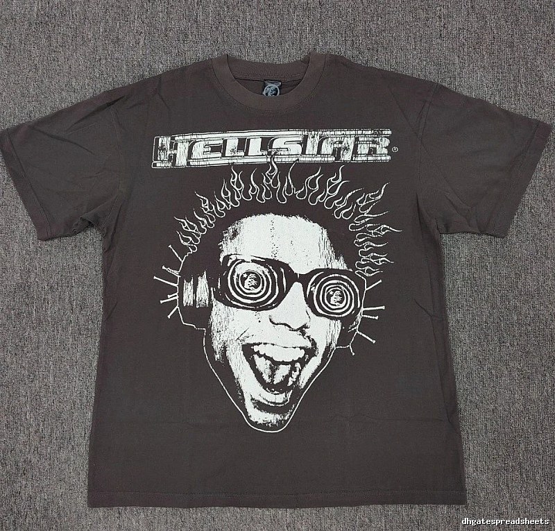 Hellstar Flame Portrait Street Style Charcoal Gray T-shirt