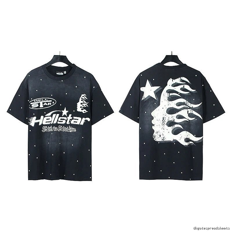 Hellstar Flame Print Street Style Black T-Shirt