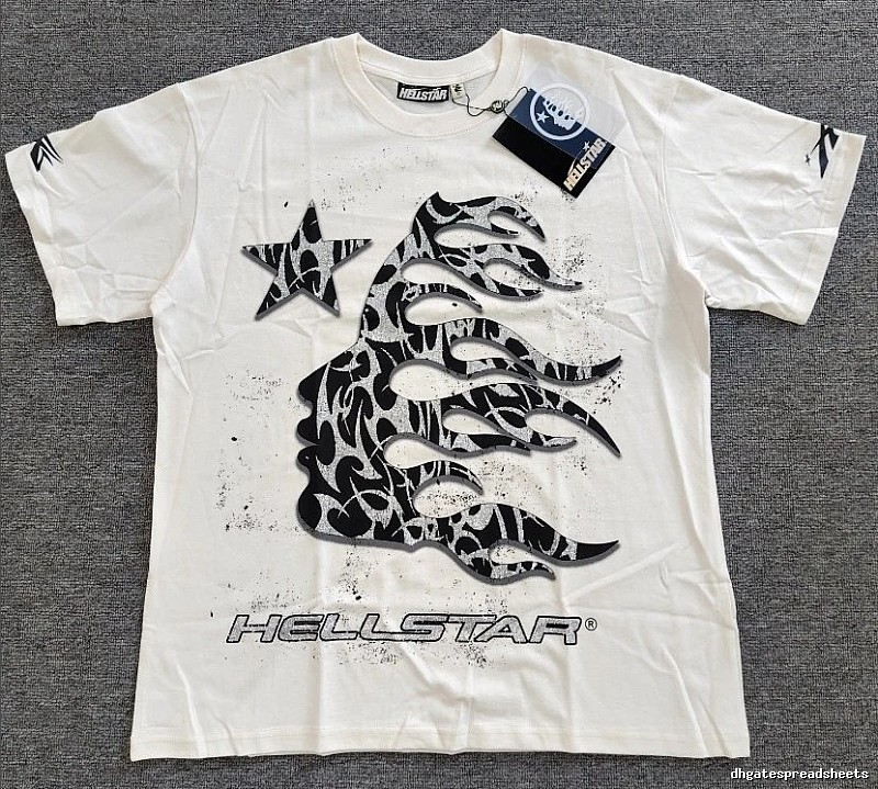 Hellstar Flame Print Street-style Off-white T-shirt