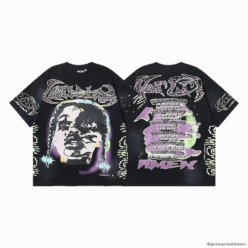 Hellstar Portrait Graffiti Street Style Black T-shirt