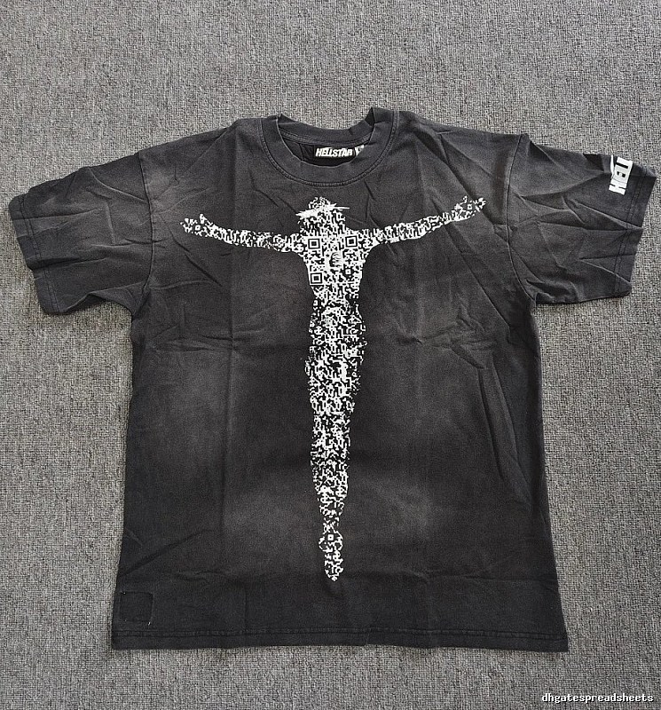 Hellstar QR Code Jesus Street Style Distressed Black T-Shirt