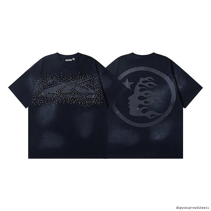 Hellstar Rhinestone Embellished Street Style Black Short Sleeve T-shirt