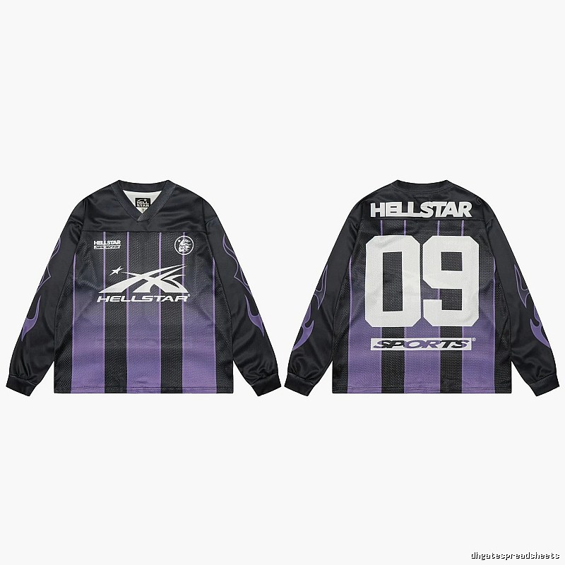 Hellstar Sporty Street Style Black and Purple Long-Sleeve Jersey