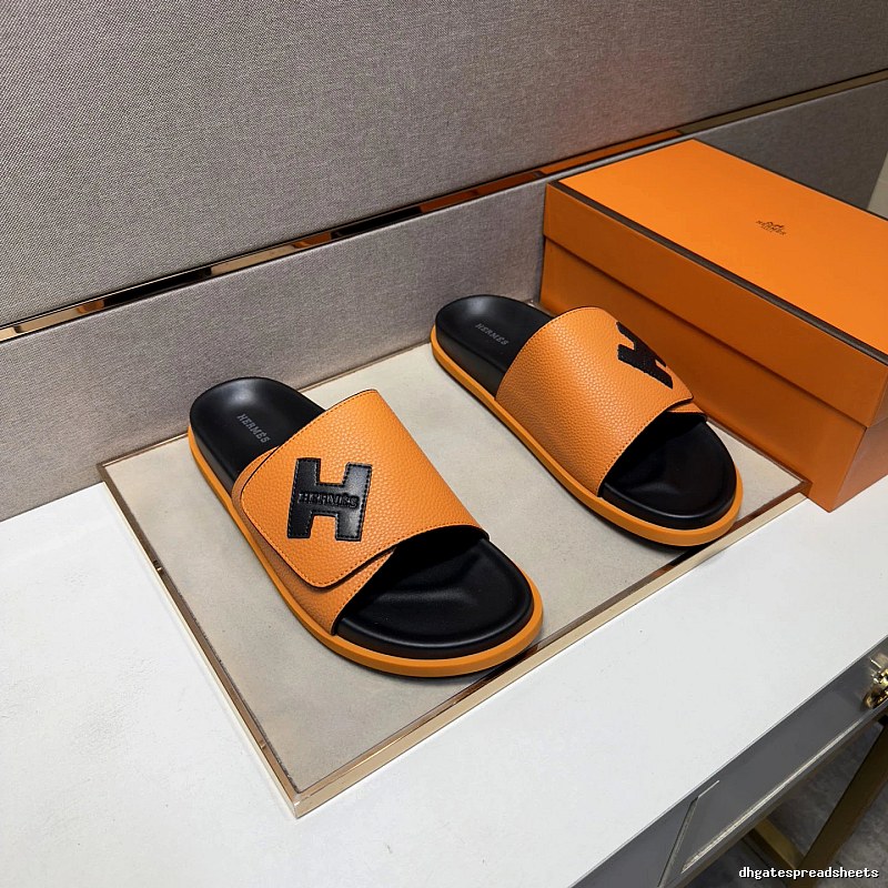 Hermès H Collection Light Luxury Style Orange & Black Slide Sandals