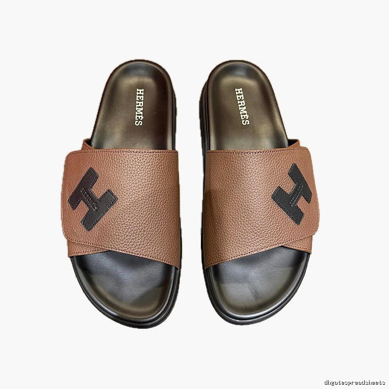 Hermès H-Logo Minimalist Brown Slide Sandals