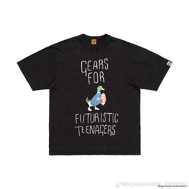 HUMAN MADE Green Duck Print Vintage Style Black T-Shirt