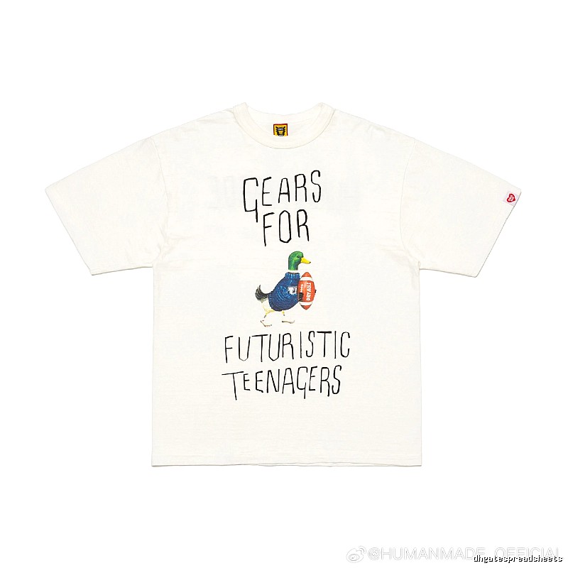 HUMAN MADE Japanese Streetwear Green Duck Printed Off-white T-shirt