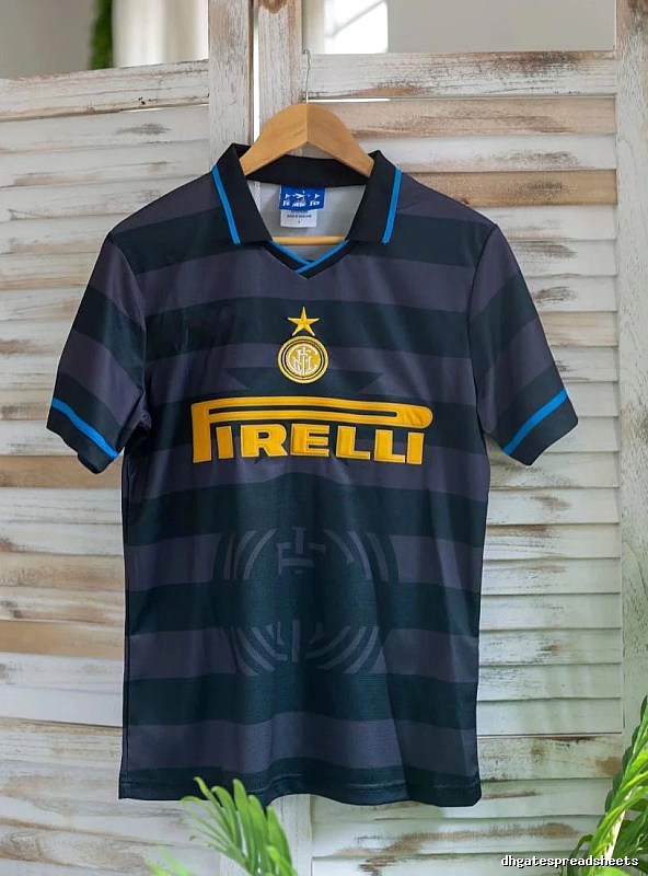 Inter Milan Urban Brehme #3 soccer jersey Blue Black Striped with Statement Pattern