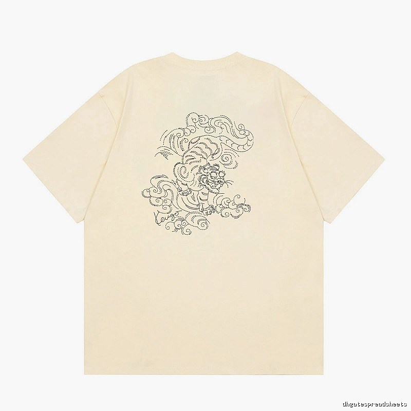 KENZO Auspicious Cloud Tiger Embroidery Chinese Style Beige Apricot Short Sleeve T-Shirt