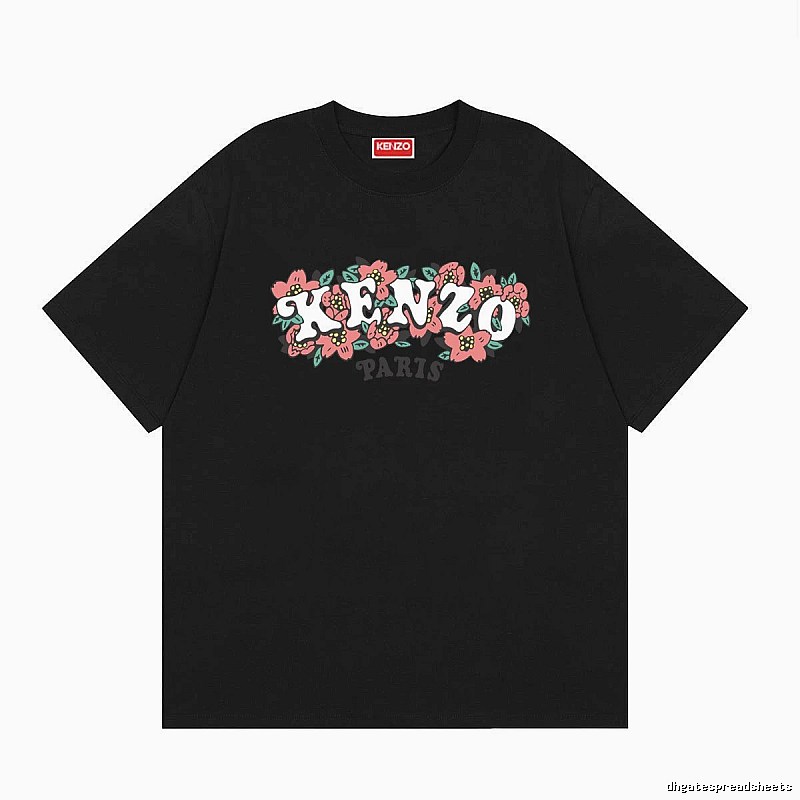 KENZO Floral Print Casual Trendy Black Short Sleeve T-shirt