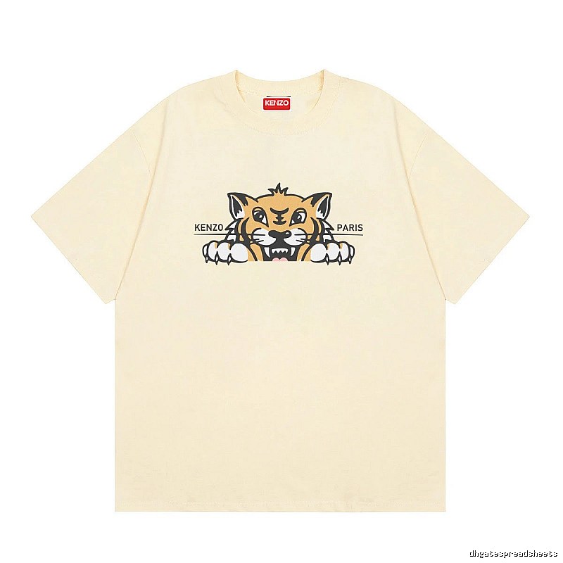 KENZO Tiger Head Print Streetwear Style Beige Short Sleeve T-Shirt