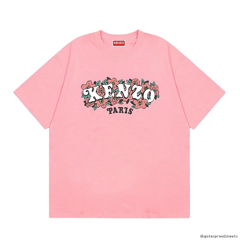 KENZO Trendy Pink Floral Print Short Sleeve T-shirt
