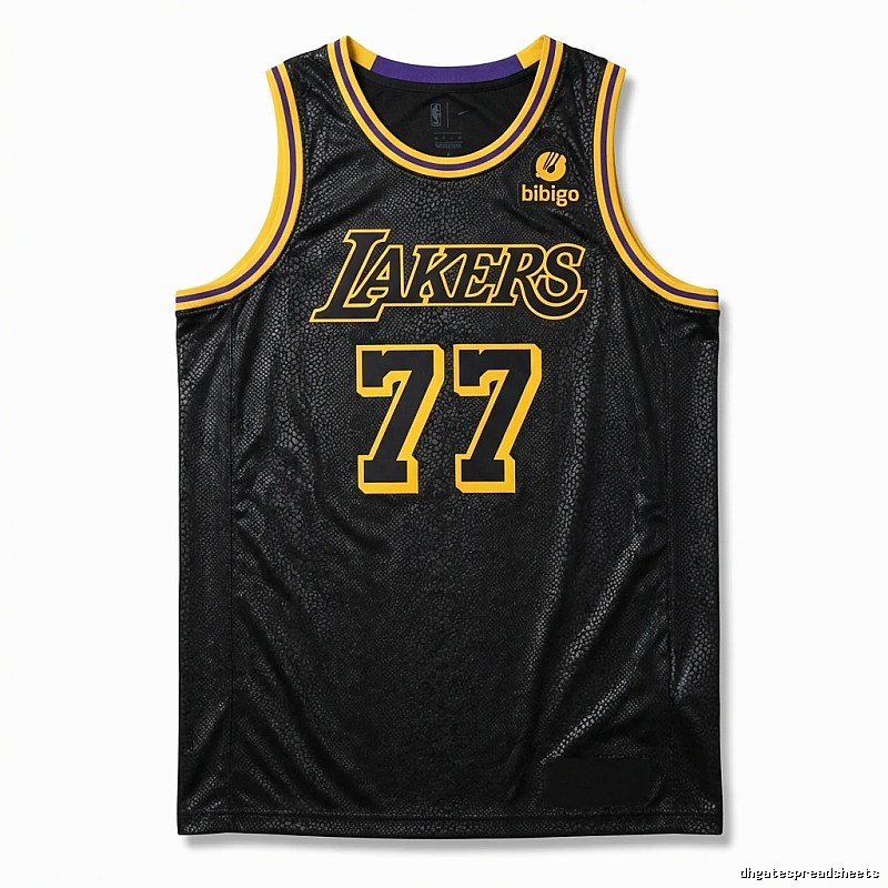 Lakers No. 77 black and yellow basketball uniform