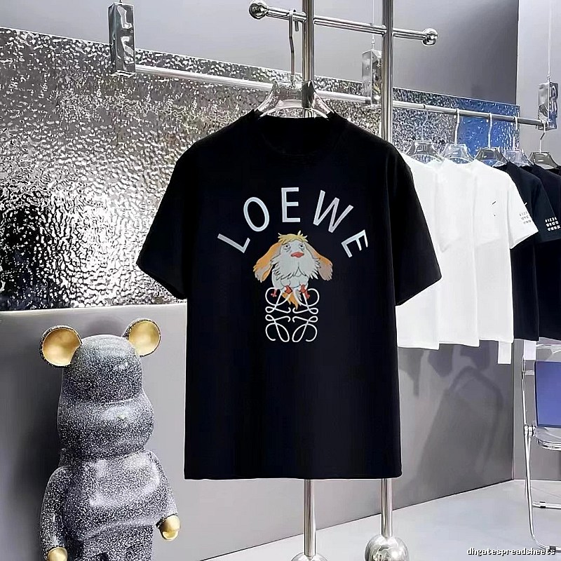 LOEWE Cartoon Print Casual Style Black T-Shirt