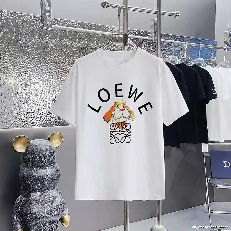 LOEWE Cartoon Print Casual Style White Short-sleeve T-shirt
