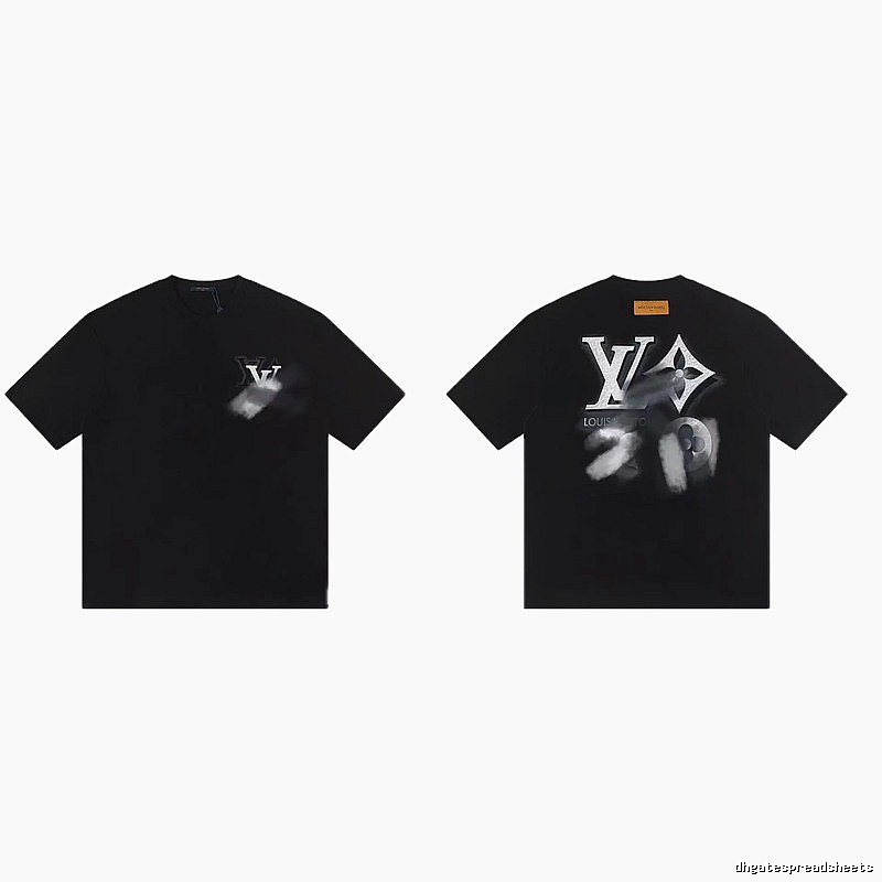 Louis Vuitton Blurred Print Street Style Black T-Shirt