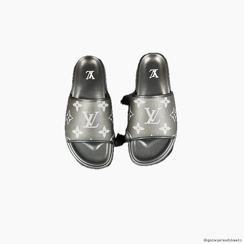 Louis Vuitton Classic Monogram Light Luxury Black and Grey Slide Sandals