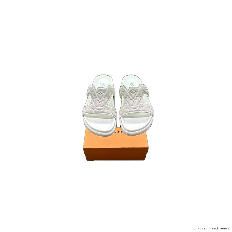 Louis Vuitton Classic Monogram Light Luxury Style White Slide Sandals