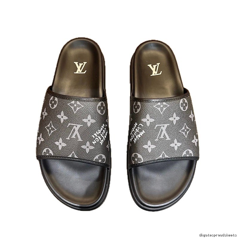 Louis Vuitton Classic Monogram Trendy Black and Grey Slide Sandals