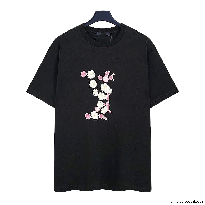 Louis Vuitton Floral Embroidered Casual Black Short-sleeved T-shirt