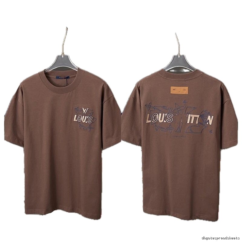 Louis Vuitton Monogram Embroidered Trendy Brown T-Shirt