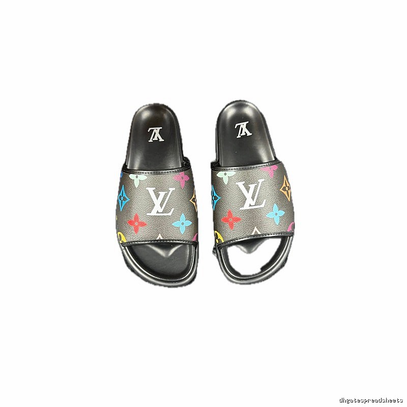 Louis Vuitton Monogram Street-style Black-based Multicolor Slide Sandals