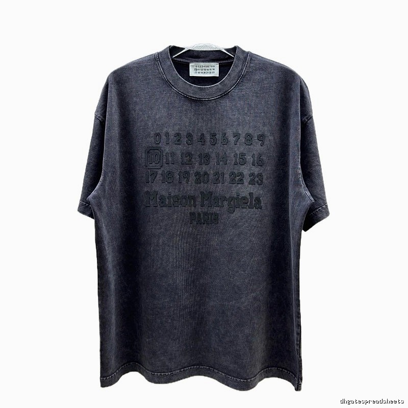 Maison Margiela Numbered Distressed Charcoal Gray Short Sleeve T-Shirt
