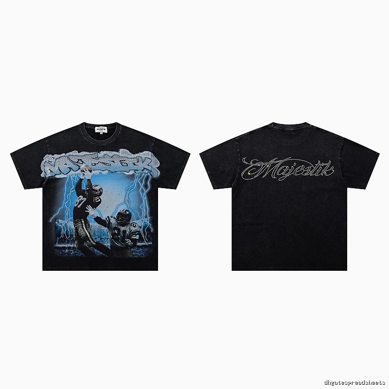 MAJESTIK American Retro Distressed Black Rugby T-shirt