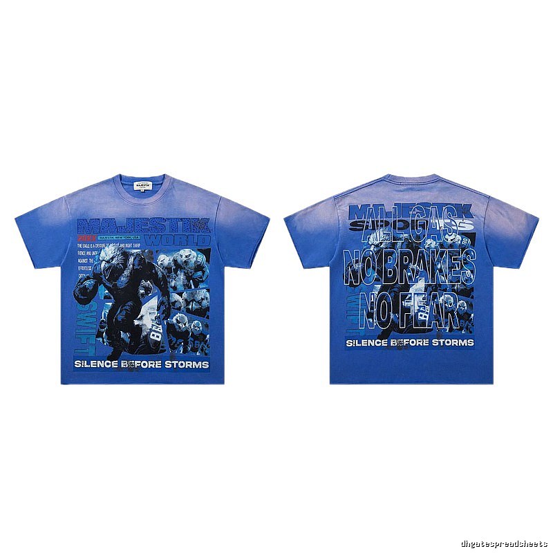 MAJESTIK American Street Style Gradient Blue Printed Short-sleeve T-shirt
