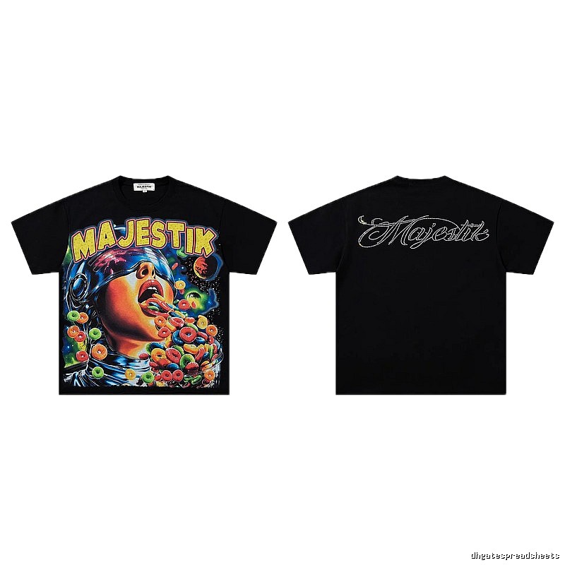 MAJESTIK Space Print Street Style Black T-shirt