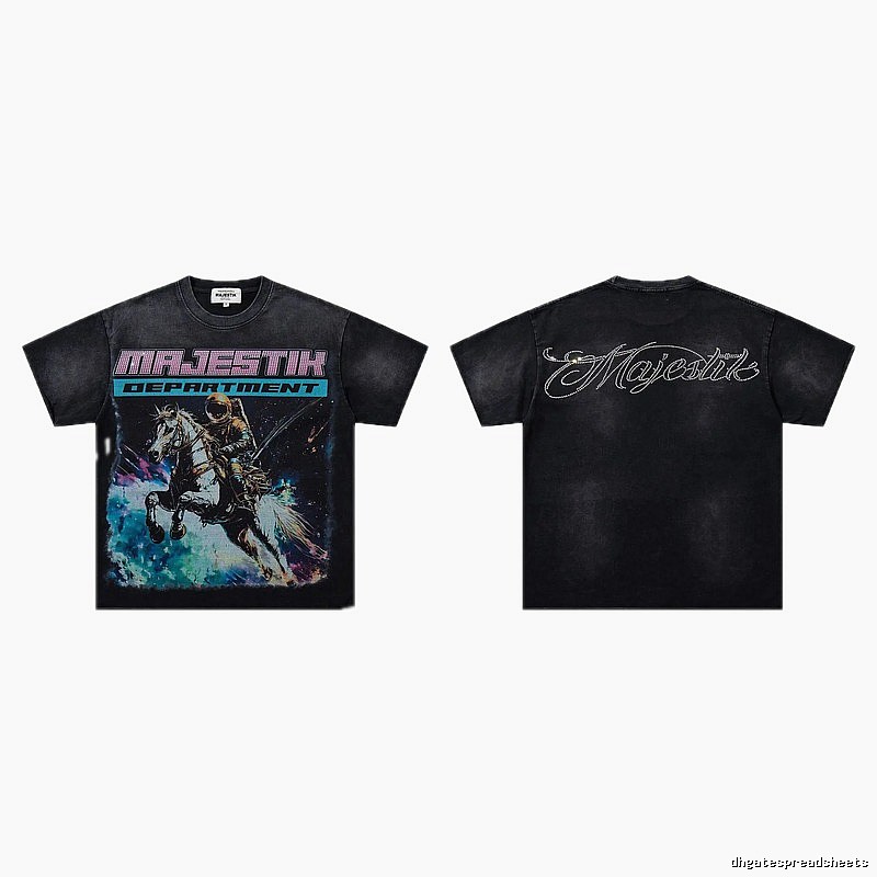 MAJESTIK Space Print Vintage Distressed Black T-Shirt
