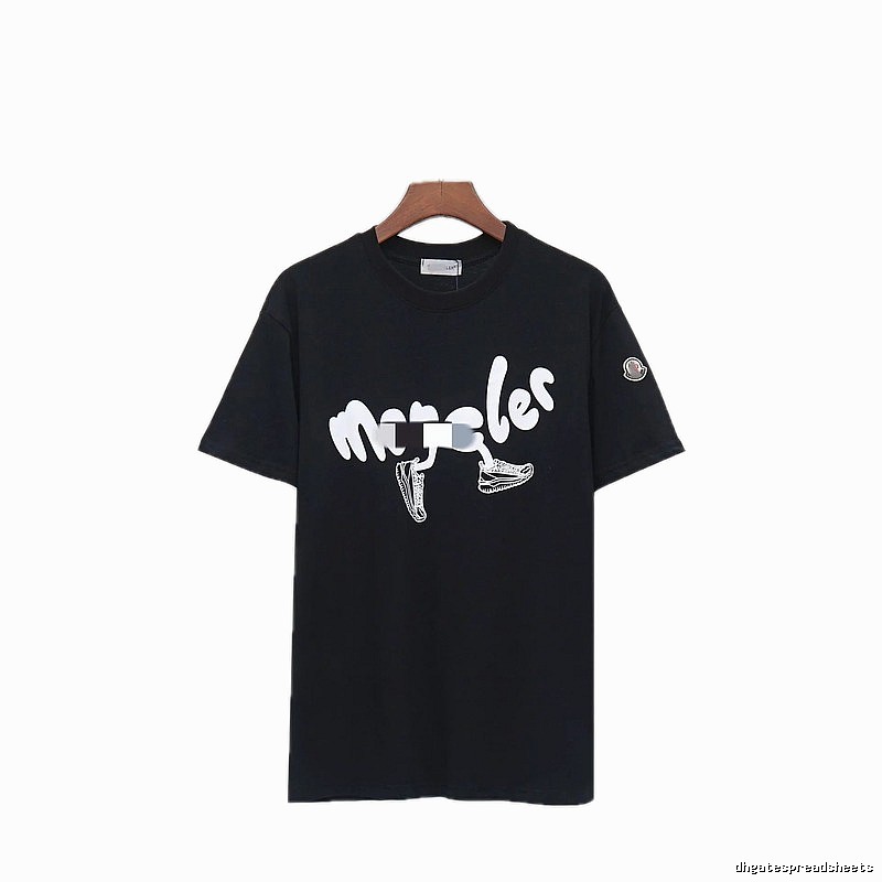 Moncler Casual Printed Black Short Sleeve T-Shirt