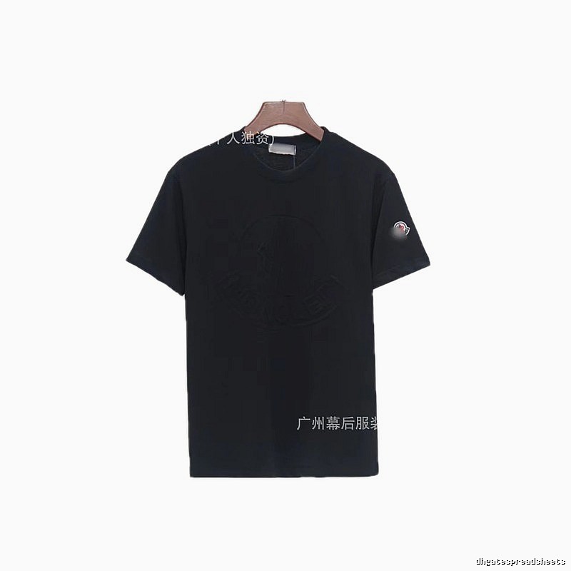Moncler Embossed Streetwear Style Black Short-Sleeve T-Shirt