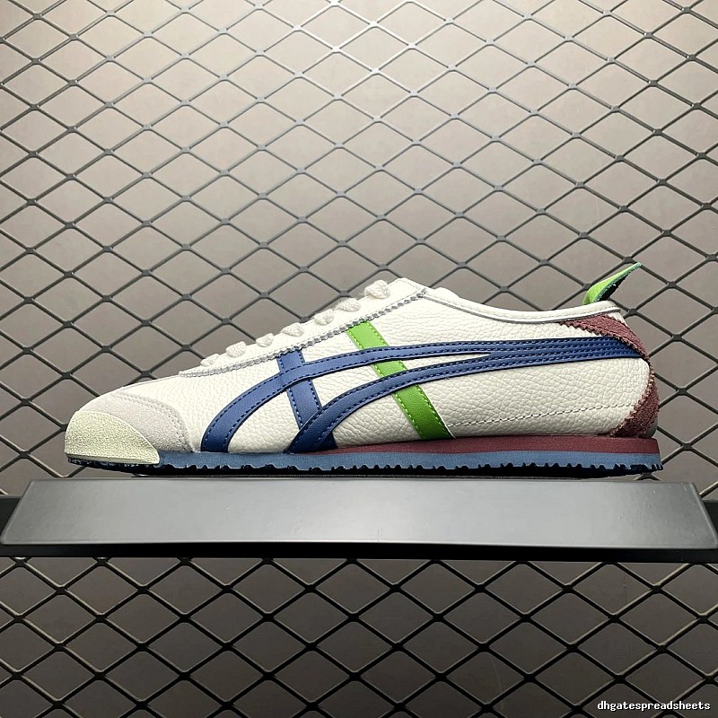 Onitsuka Tiger Cream, Navy and Green Low-Top Sneakers with Retro Court Shape