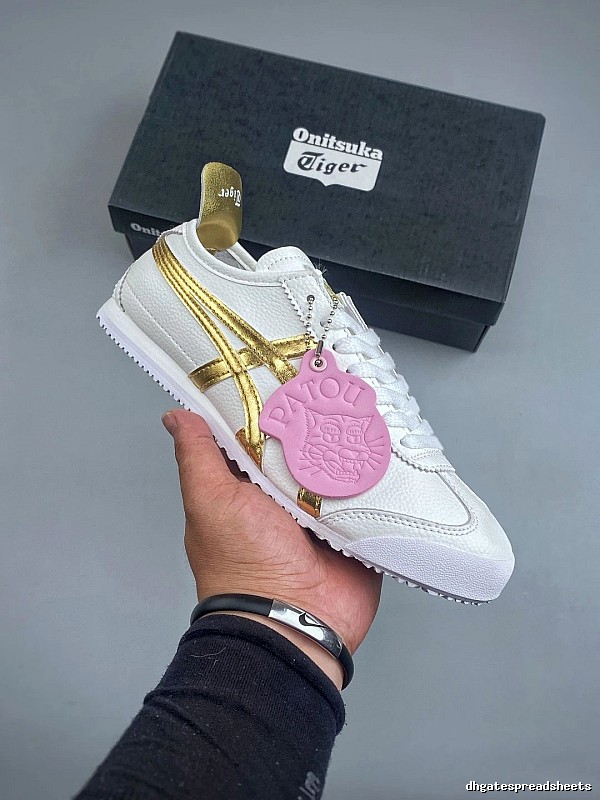 Onitsuka Tiger Low-Top Sneakers in White and Gold with Vintage-Inspired Shape
