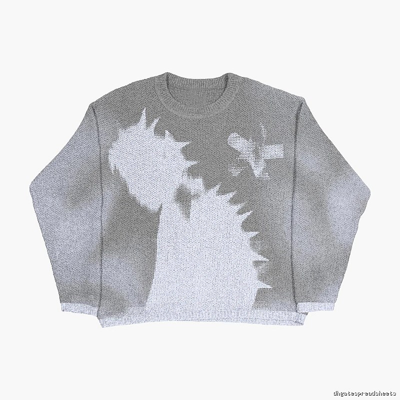 Patterned Anime graphic sweater Black Knit Top with Polished Detail