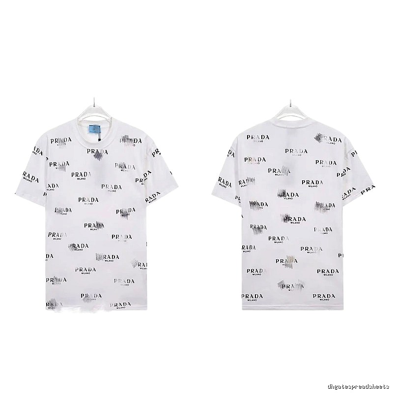 Prada All-over Print Streetwear Style White Short-sleeve T-Shirt