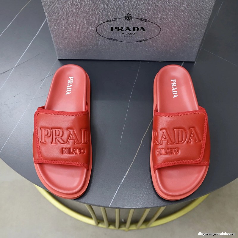 Prada Embossed Casual Red Slide Sandals