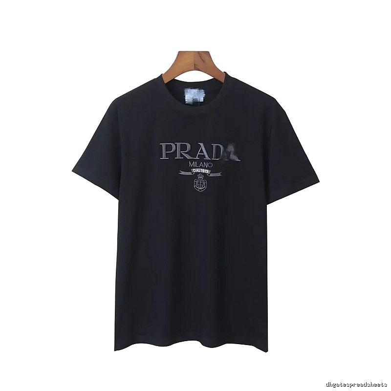 Prada Embroidered Minimalist Black Short-sleeve T-Shirt