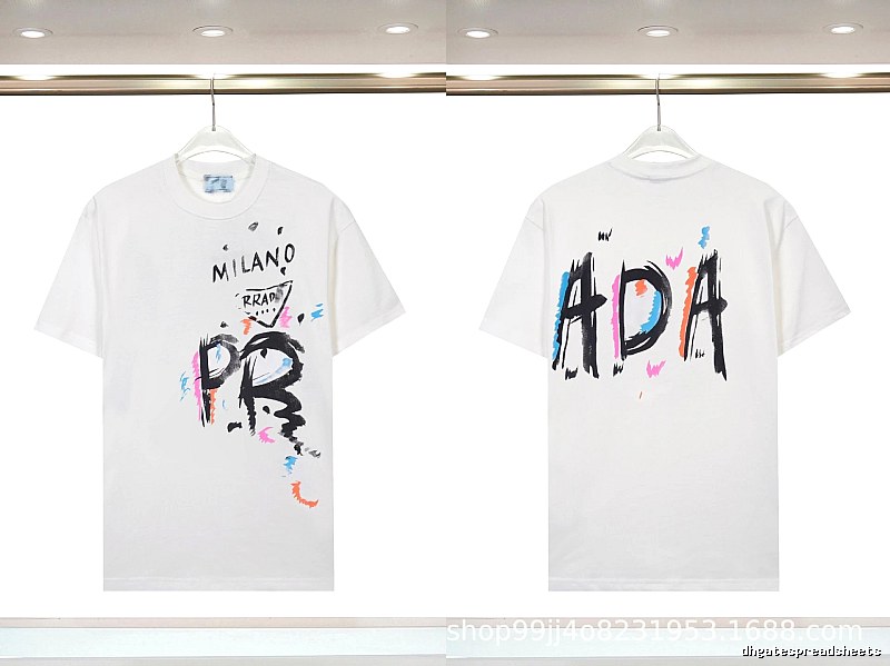 Prada Graffiti Street Style White Short-sleeved T-shirt
