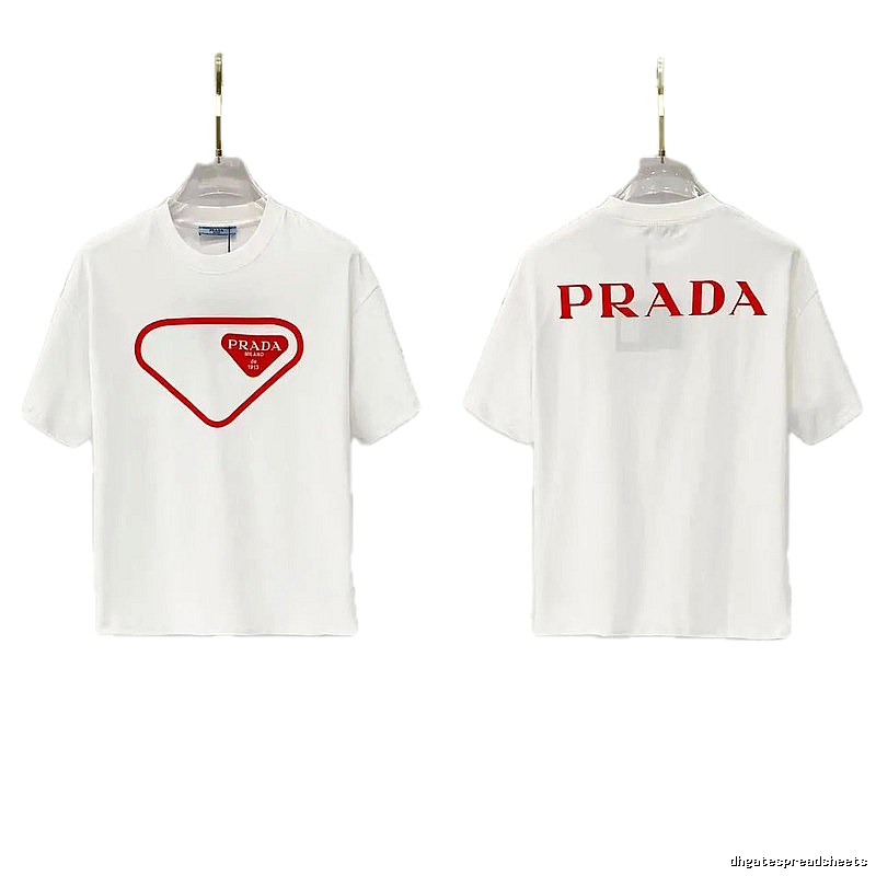 Prada Inverted Triangle Minimalist Style White Short-sleeve T-shirt