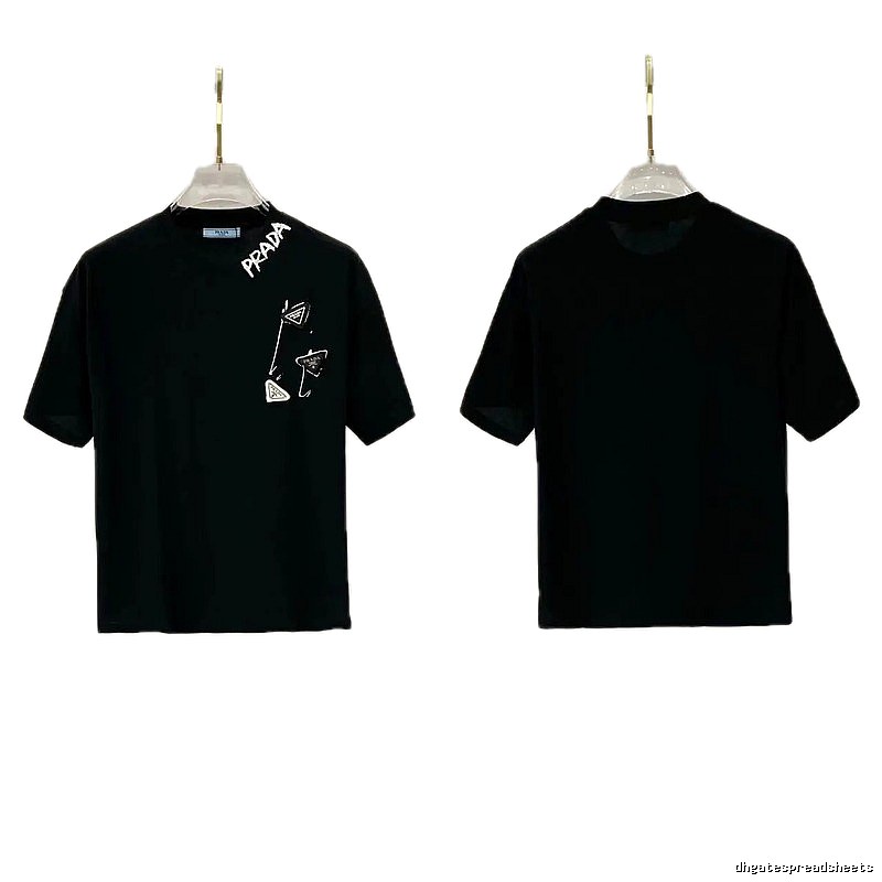 Prada Inverted Triangle Streetwear Style Black Short-sleeve T-shirt