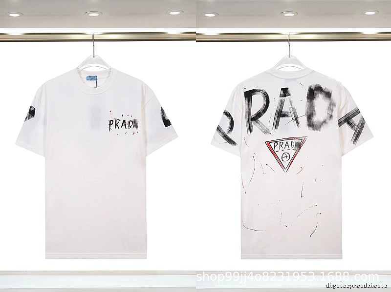 Prada Triangle Logo Graffiti Street Style White Short-sleeve T-shirt