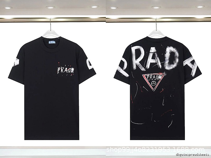 Prada Triangle Logo Graffiti Style Black Short-sleeve T-shirt