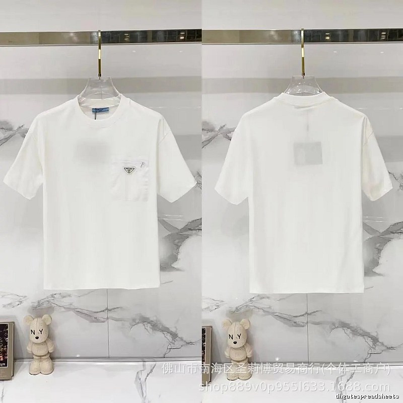 Prada Triangle Logo Minimalist Style White Short-sleeve T-shirt