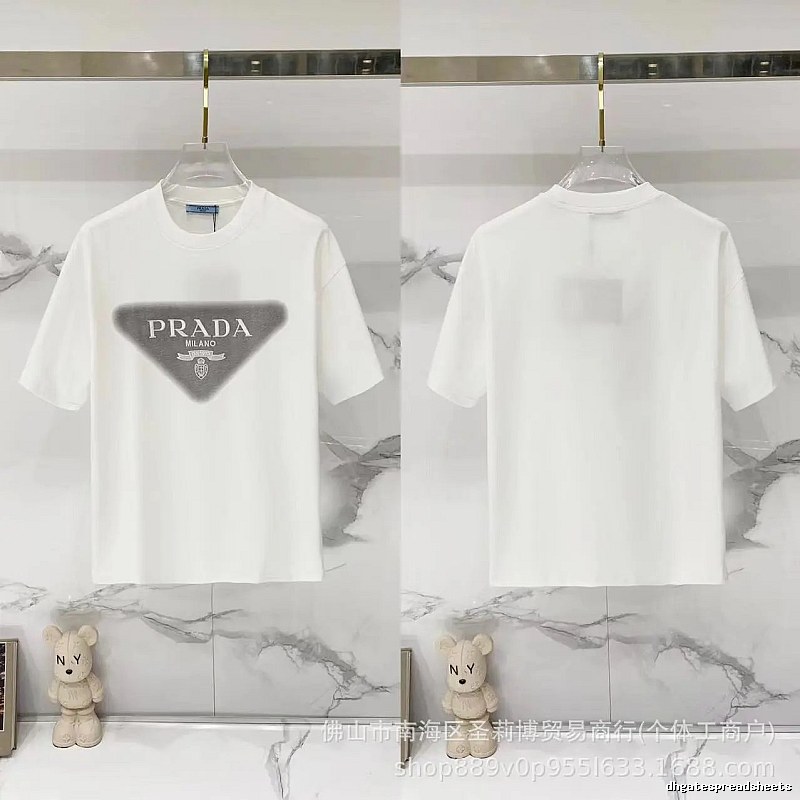 Prada Triangle Logo Minimalist Style White T-Shirt